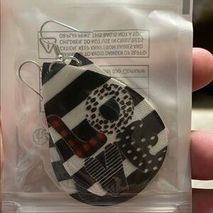 Black and White Striped Teardrop Earrings